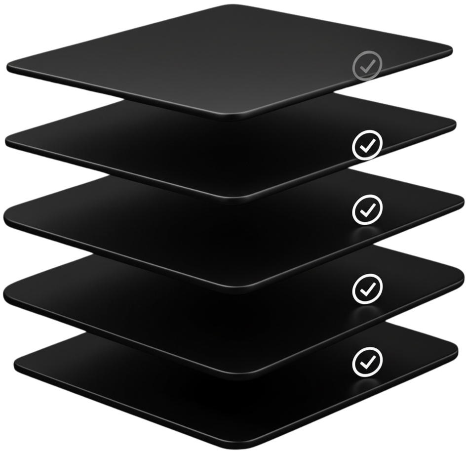 Helixco layered validation graphic representing multi level governance, real time approval checkpoints, and structured Time and Materials billing controls within the commercial restoration platform.