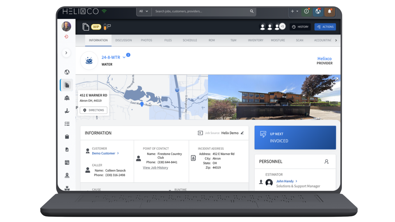 T&M job information page. captures all information for the client and project.
