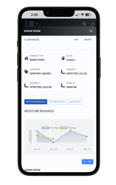 Psychometrics can tracked and documented along with moisture readings. does calculations and reporting.