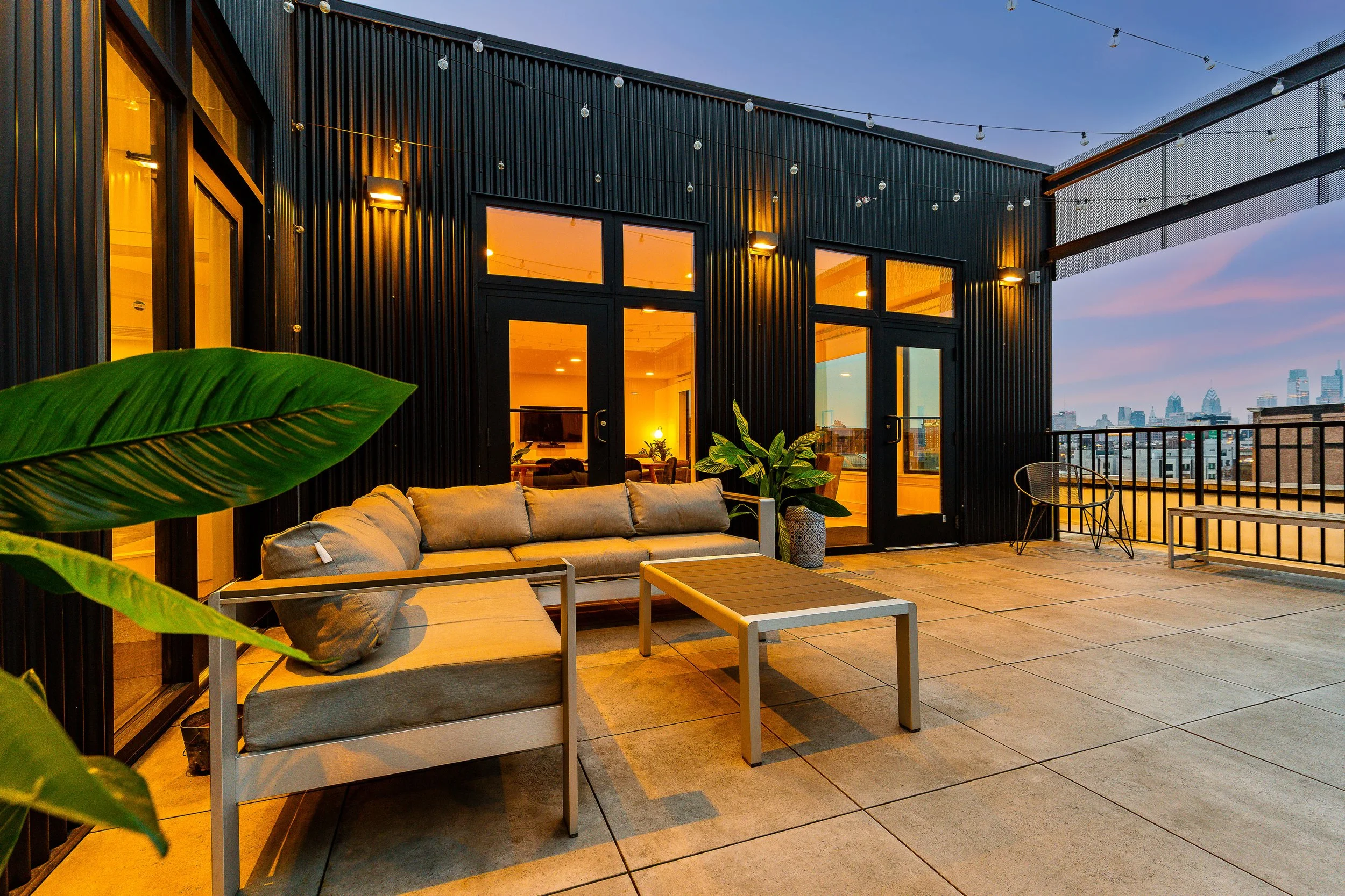 The modern furnished rooftop deck at The Avenue Fishtown, located on Frankford Avenue in Philadelphia's most exciting neighborhood.