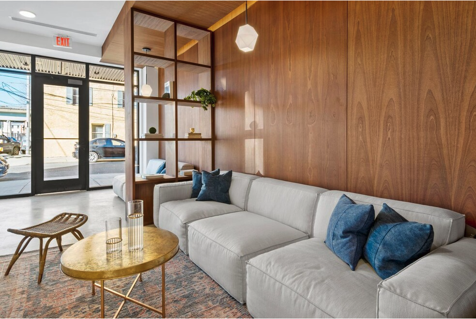 The modern interior of the entrance lobby at The Avenue in Fishtown, a luxury rental community located on Frankford Avenue in Philadelphia's most exciting neighborhood. 