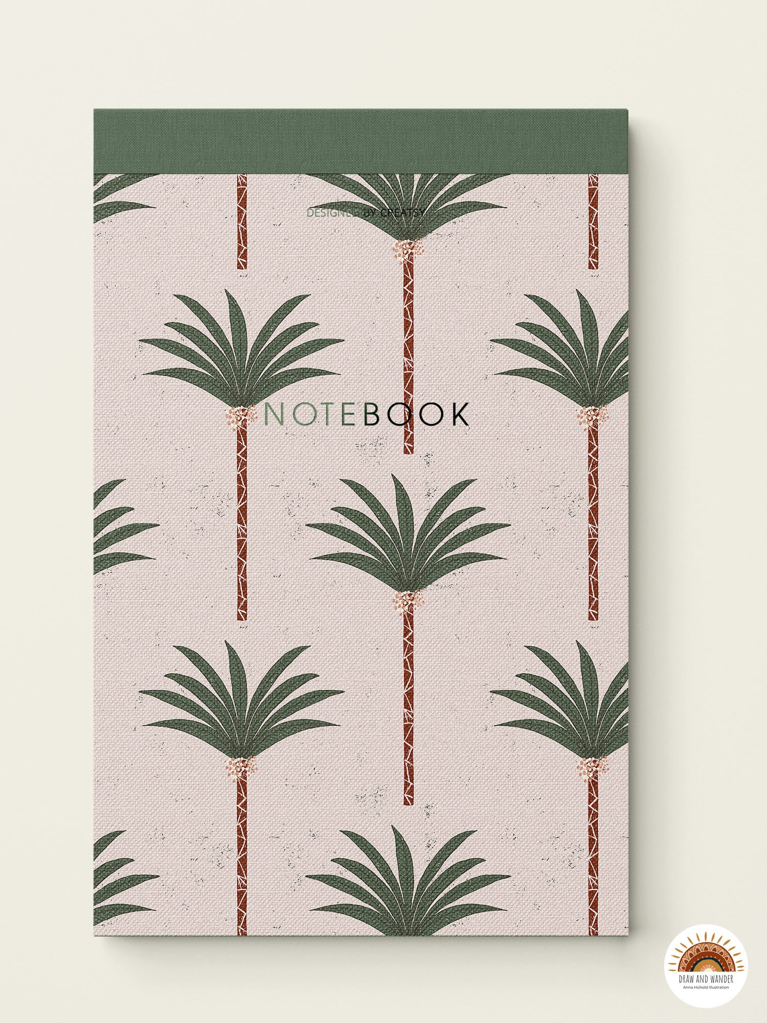 notizbuch mit Palme-Motiv auf der Vorderseite