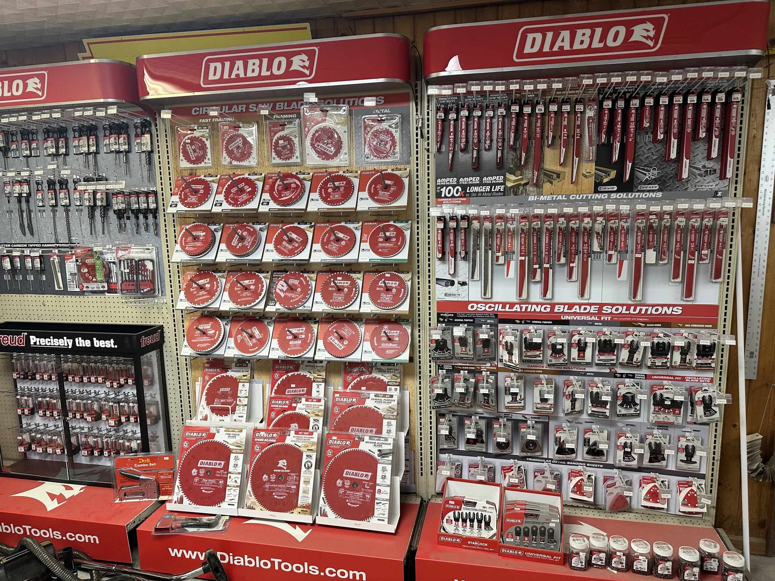 Display of Diablo tools Located at Schade Builder's Supply
