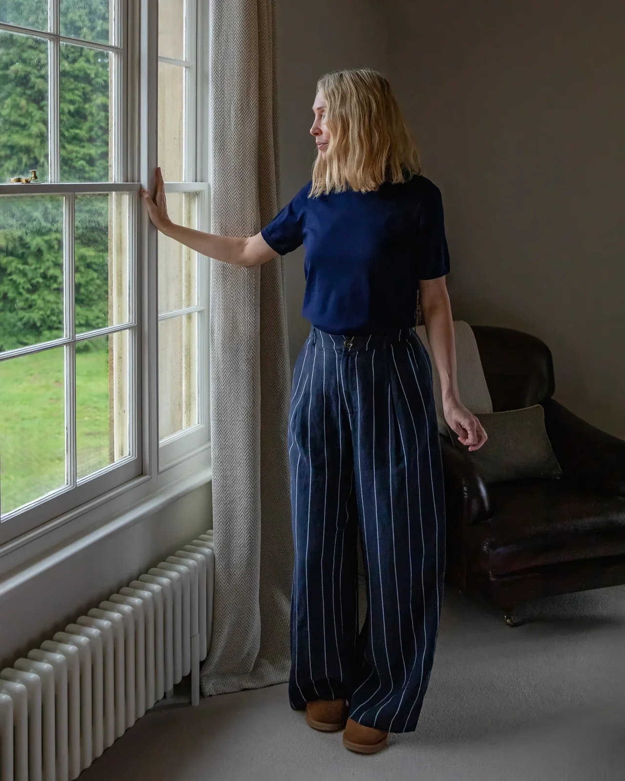 Jasmine stripe trouser navy.webp