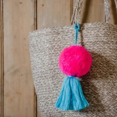 Neon Pink Pom Pom with Turquoise Tassel