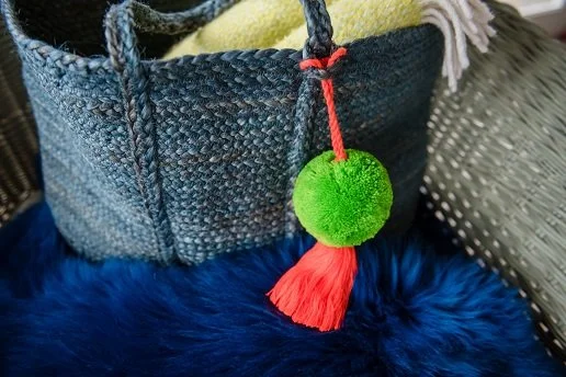 Green Pom Pom with Orange Tassel