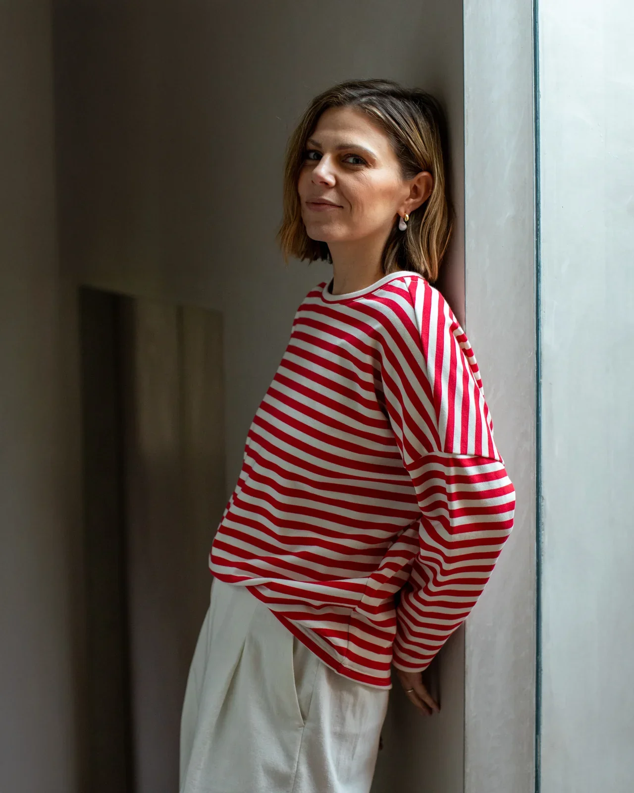 Rebecca stripe Top 2 Red:Ecru.webp