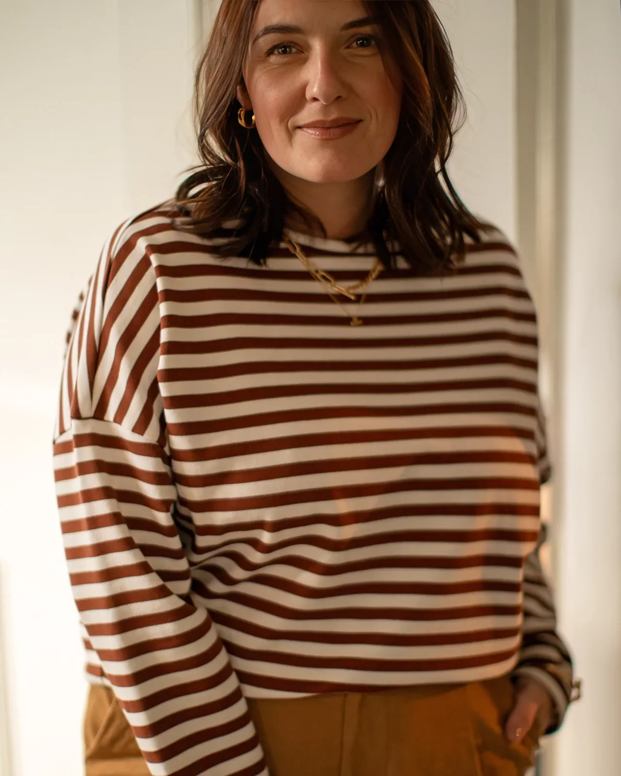 CHALK - Rebecca Stripe Top - Tobacco/Ecru