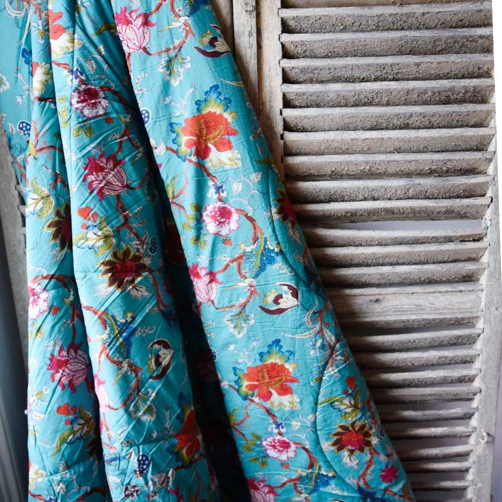 Powell Craft - Teal Exotic Floral Print Quilt