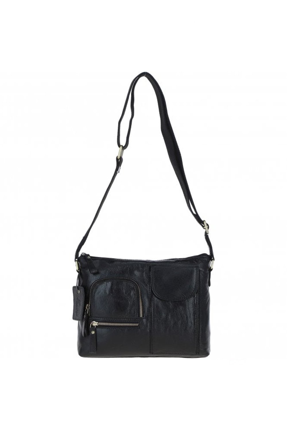 Black Leather Multi Pocket Cross Body Bag