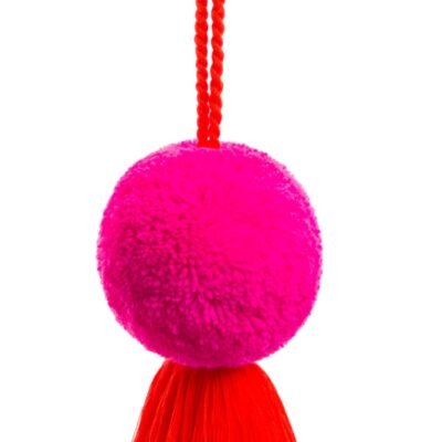 Neon Pink Pom Pom with Orange Tassel