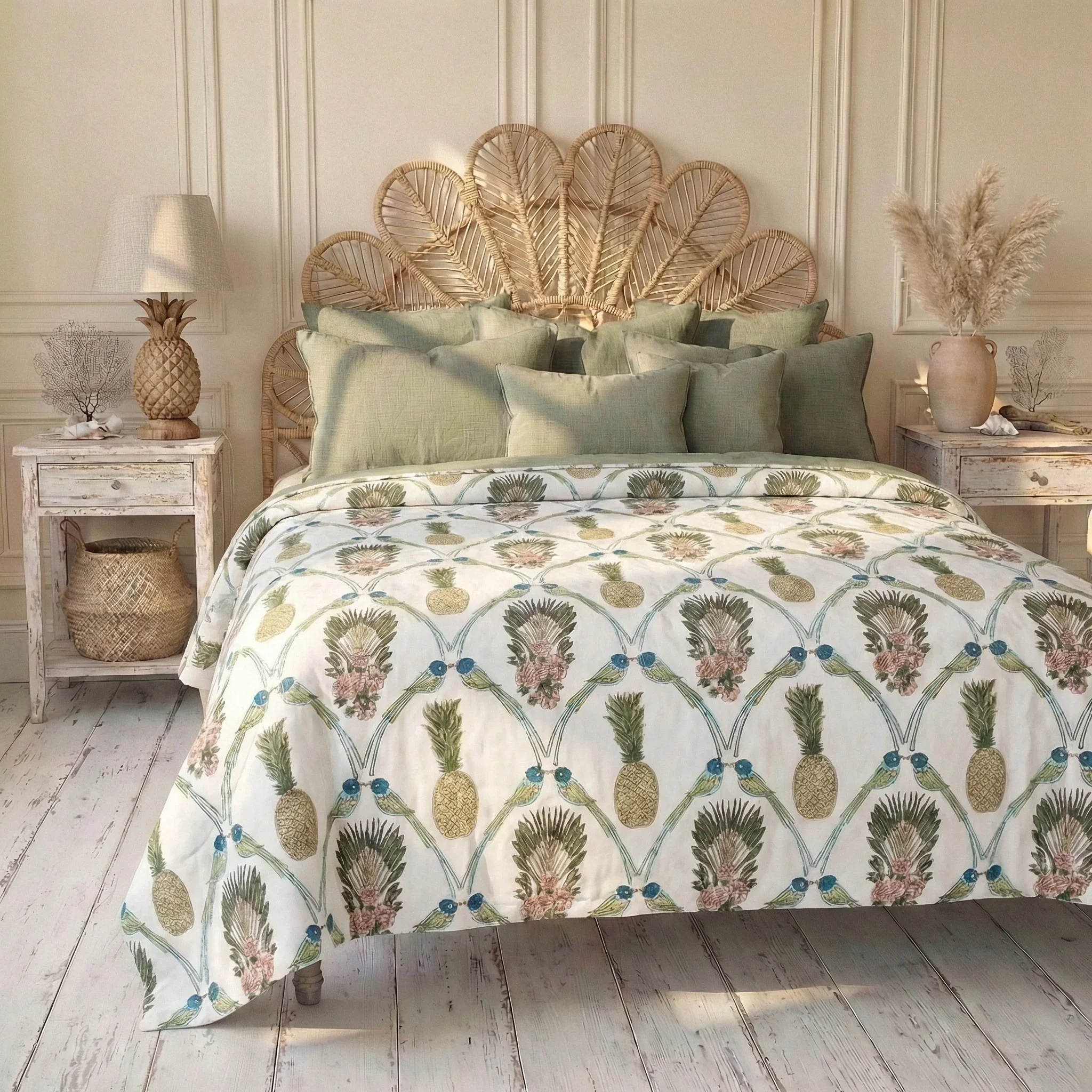 Powell Craft - Bluebird & Pineapple Print Quilt/Throw