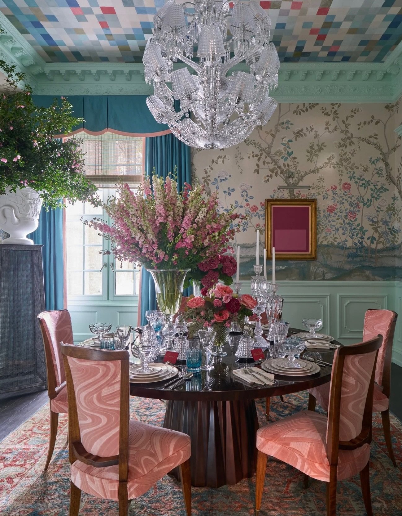 Say Nay to Gray! 😉 It was just a year ago when we were invited to design this color-clad formal dining room for the 50th Anniversary Kips Bay Decorators Showhouse! What a joy it was to bring so many talented artisans, craftsmen and women, and legacy