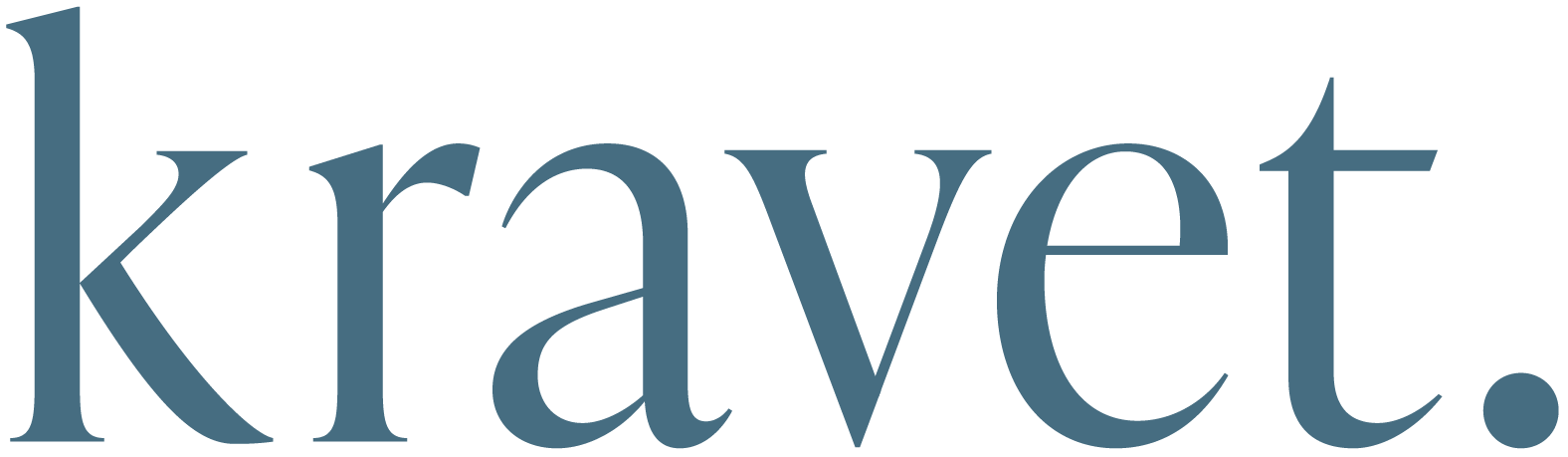 Close-up of the word 'kravet' in large blue letters on a white background.