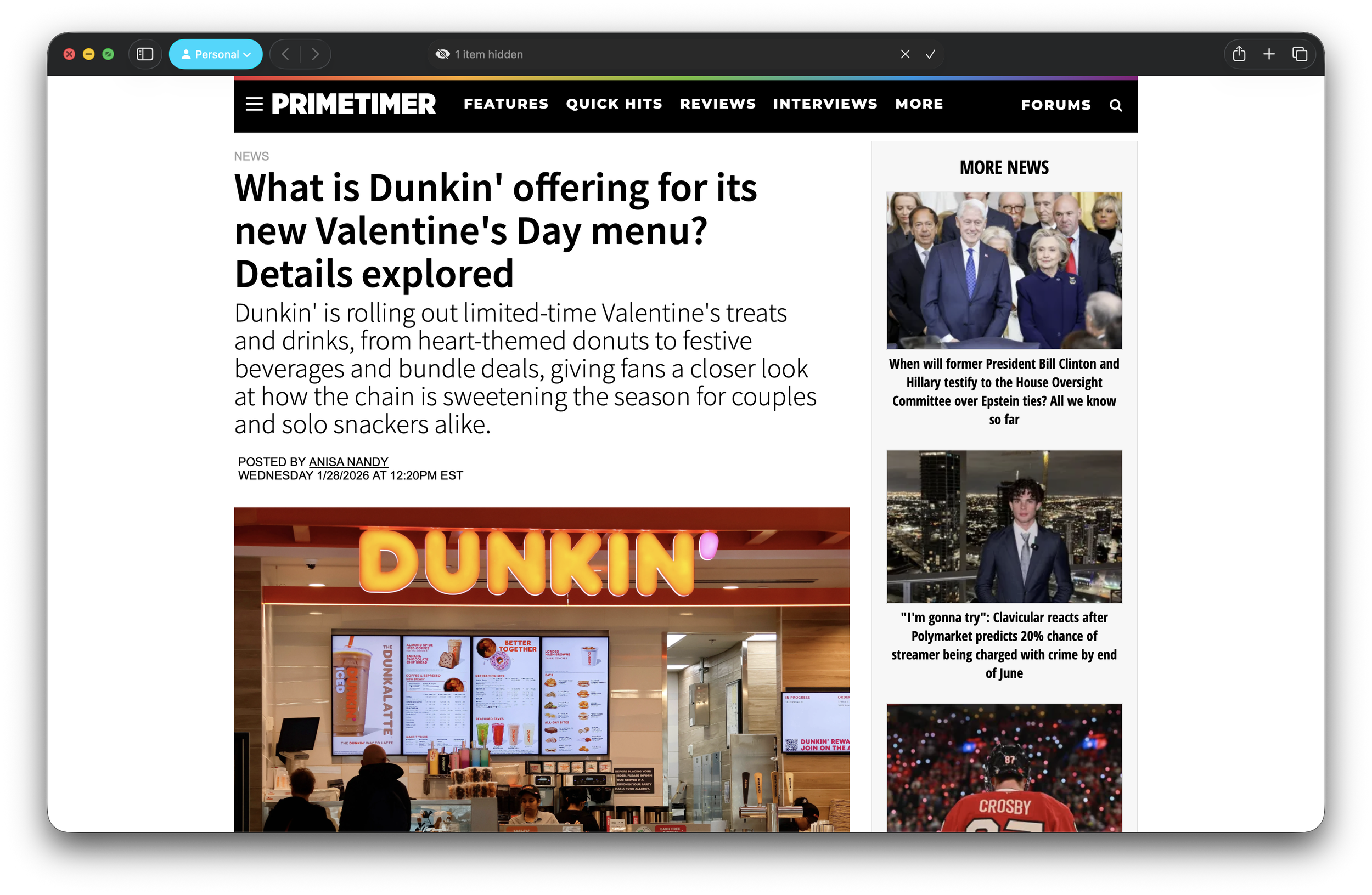 PrimeTimer Highlights Dunkin’s 2026 Valentine’s Day Menu