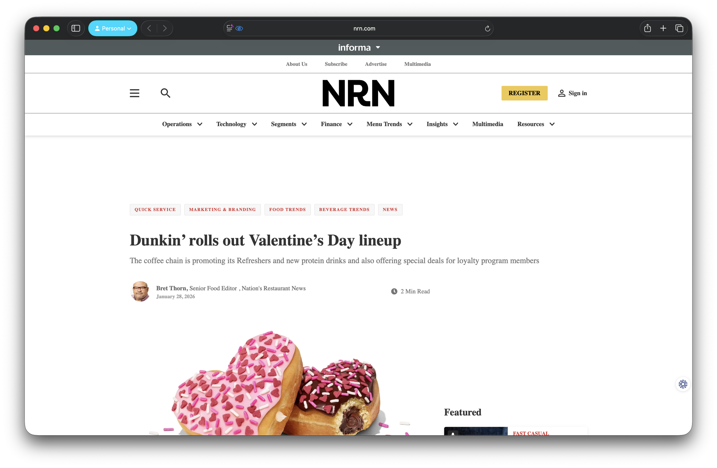 NRN Highlights Dunkin’s 2026 Valentine’s Day Menu and $2 Donation