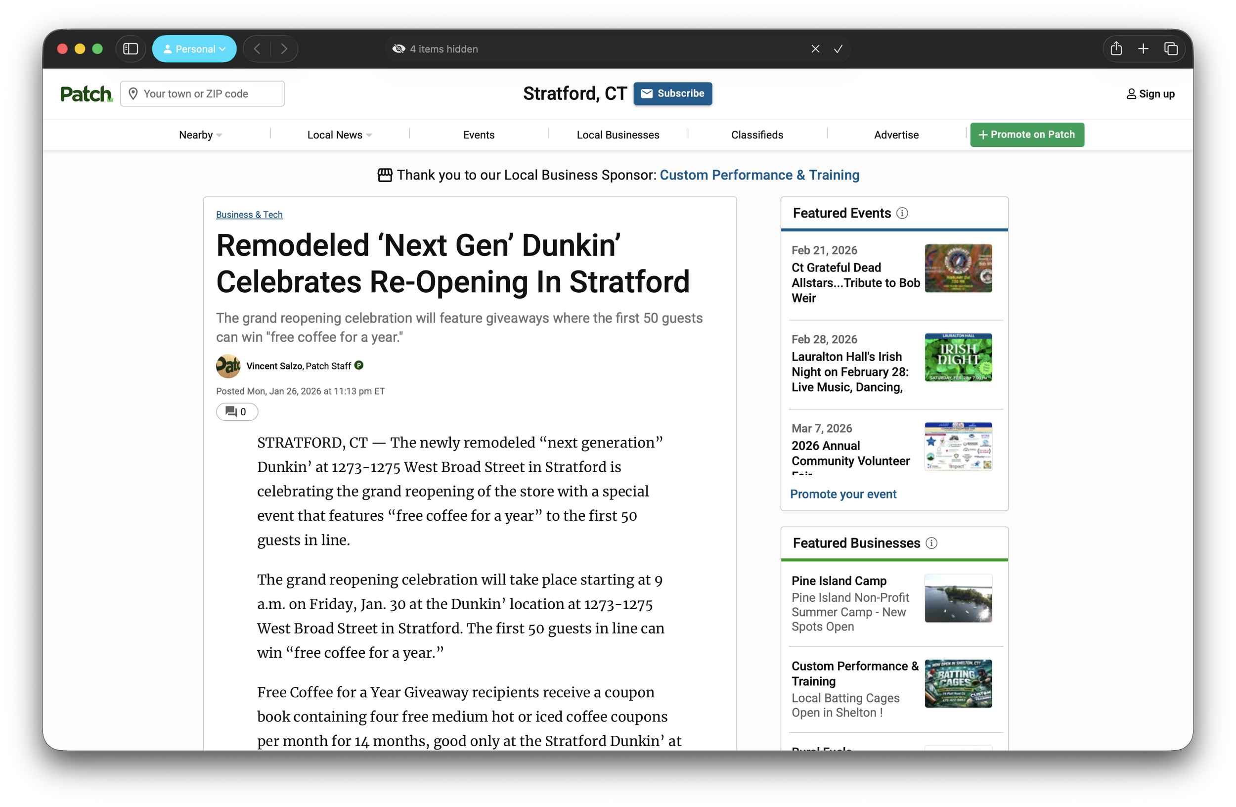 Stratford Dunkin Grand Reopening Includes $3,000 Donation