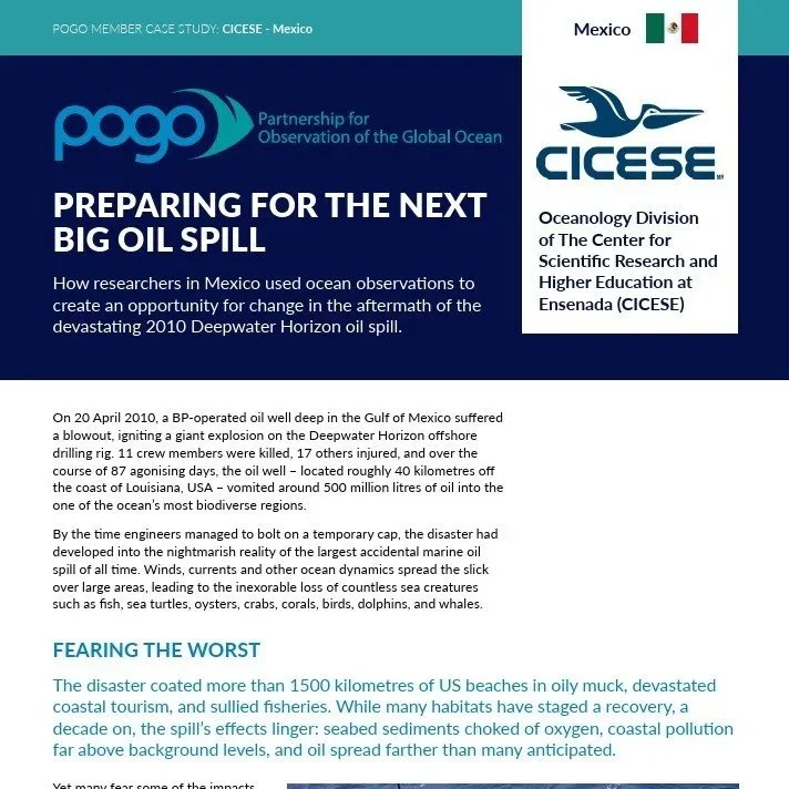Case study for POGO on using ocean observations for oil‑spill preparedness.