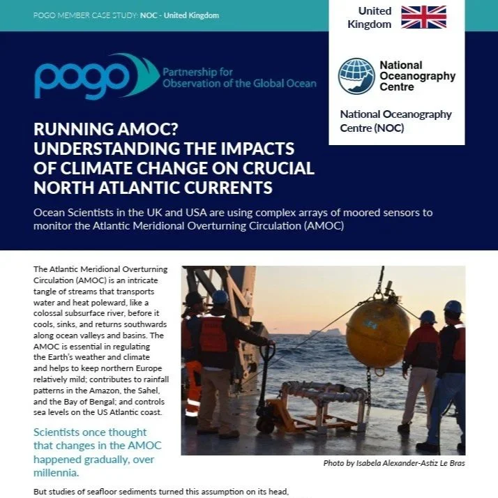 Case study for POGO and NOC on monitoring AMOC currents and climate impacts using moored sensors.