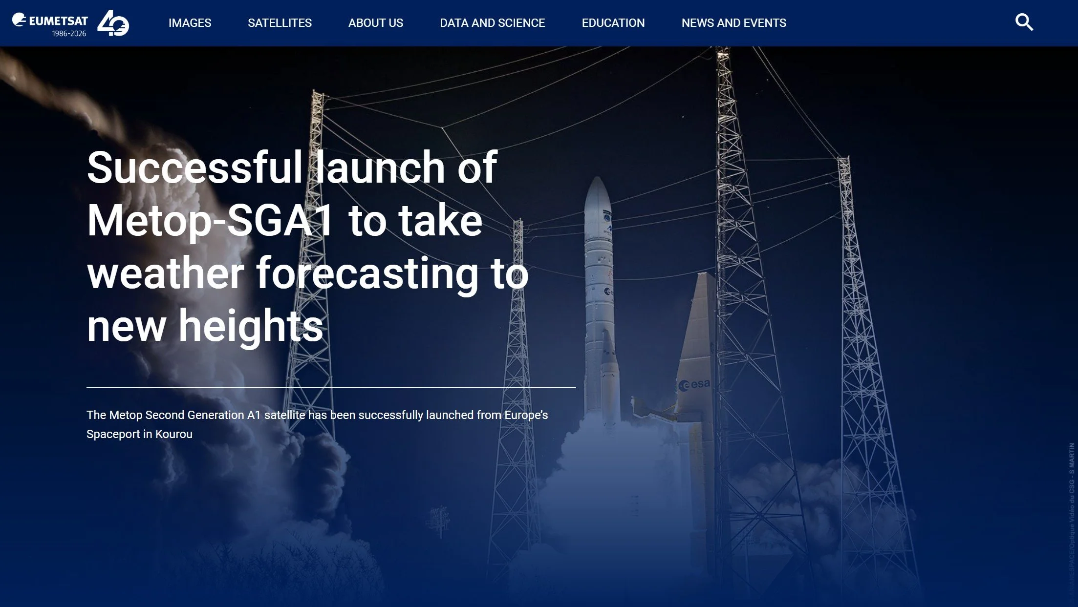 Press release for EUMETSAT on the successful launch of Metop‑SG A1 and its impact on next‑generation weather forecasting.