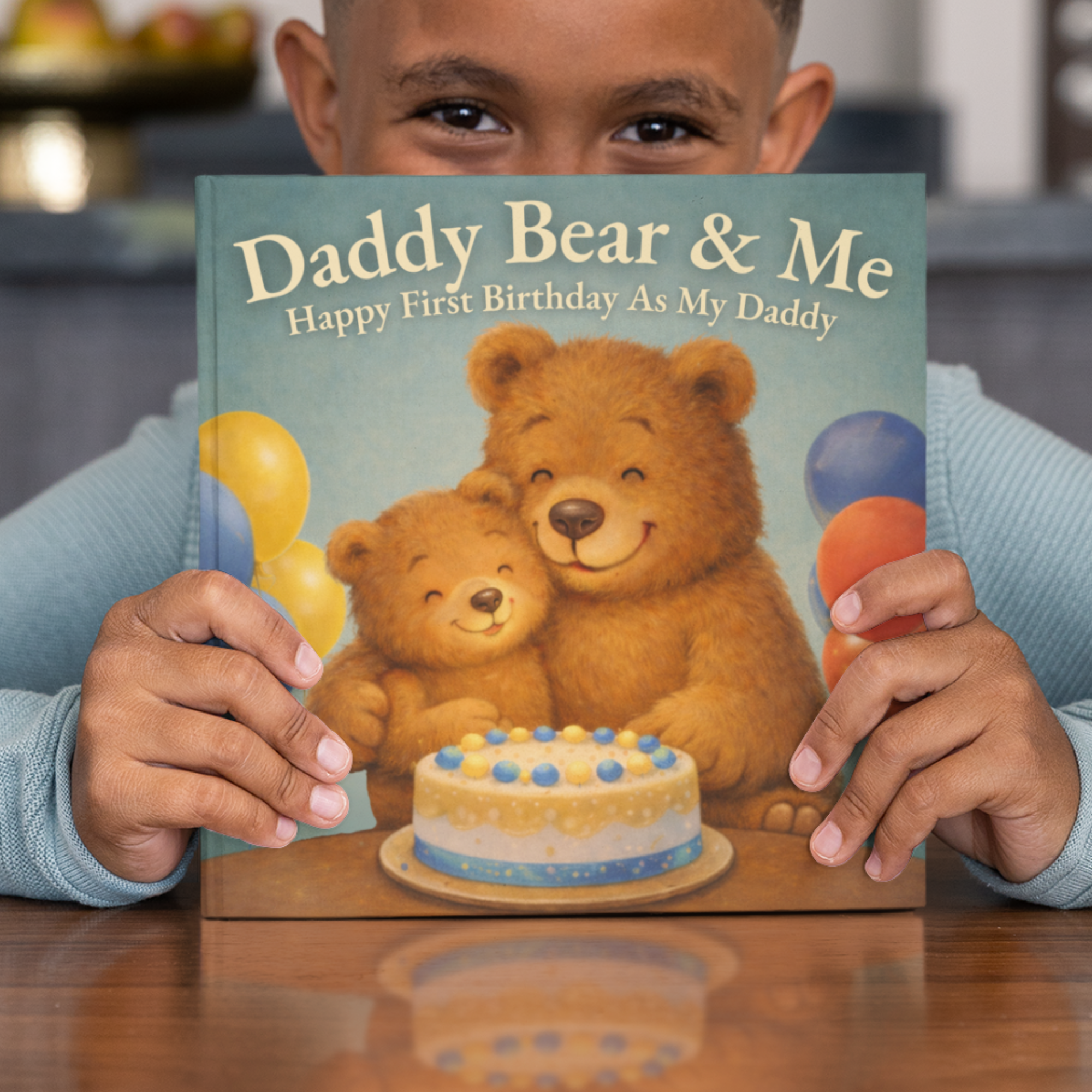 Custom First Birthday Celebration with Daddy Bear Book