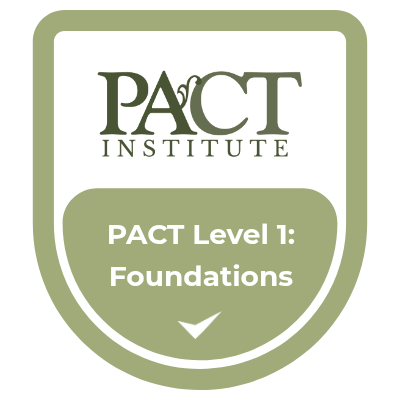 Logo for PACT Institute featuring green and white colors with text 'PACT Level 1: Foundations'.