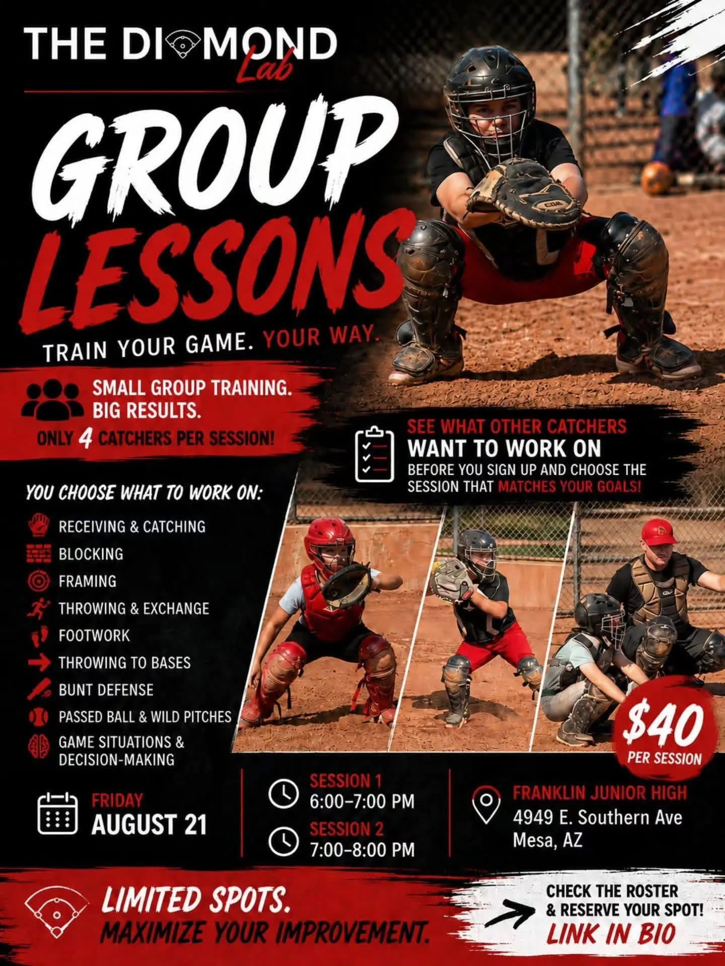 Group Lesson flyer with girl catching.