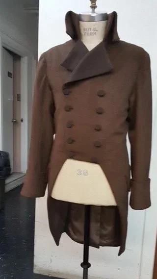 Brown vintage Men military-style coat with double-breasted buttons and high collar