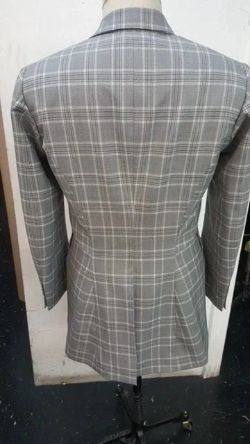 Back view of a gray plaid blazer.