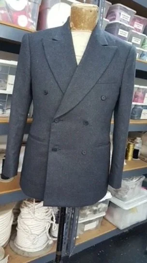 Gray double-breasted suit jacket 