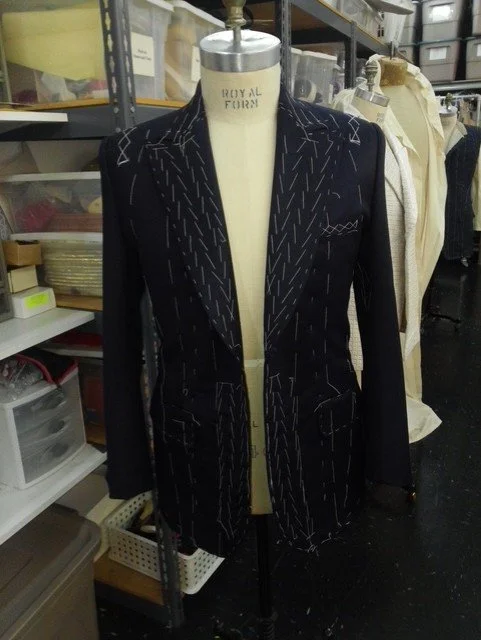 Black blazer with white stitch detailing 