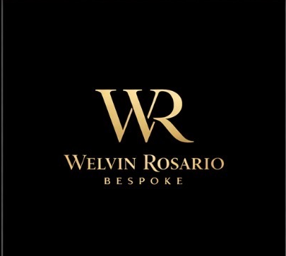 Logo with gold letters "WR" and text "Welvin Rosario Bespoke" on a black background