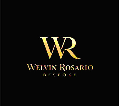 Logo with initials 'WR' and the text 'Welvin Rosario Bespoke' on a black background.