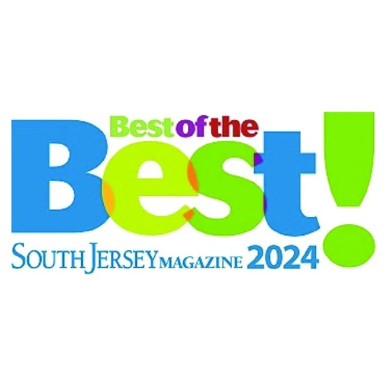 Colorful graphic design announcing 'Best of the South Jersey Magazine 2024' with large text in multiple colors and an exclamation mark.