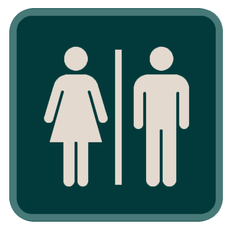 Señal de baño público para mujeres y hombres, dividida por una línea vertical.