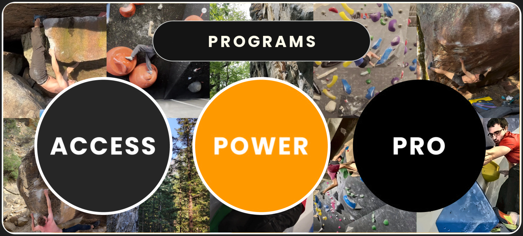 Orange Performance Climbing coaching programs: Access, Power and Pro.