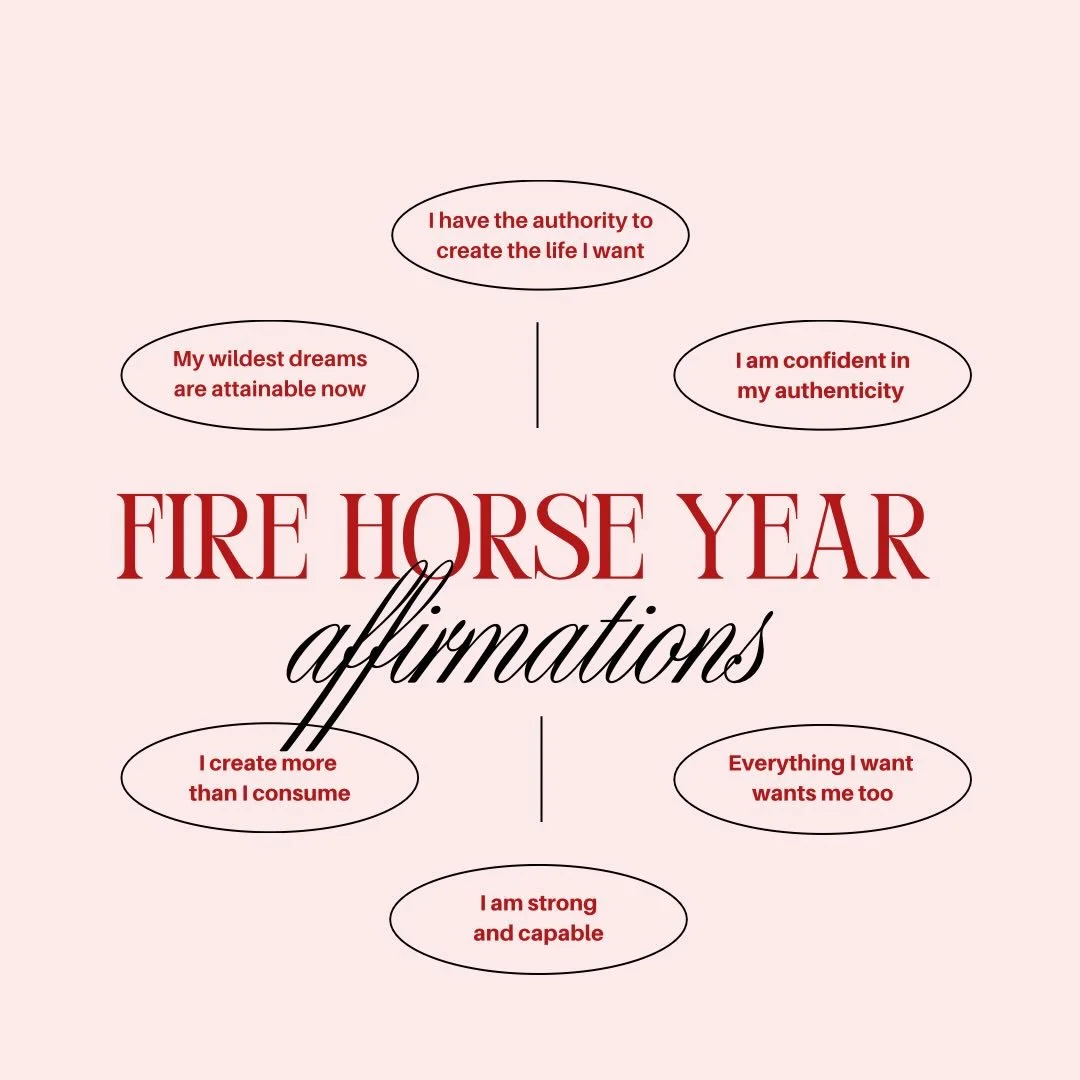 Year of the Fire Horse affirmations for the ones ready to move differently. 🔥

❌Less consuming.
🐎More creating.
❌Less doubting.
🔥More becoming.

Everything you want is already moving toward you. 

💫 Ready to go deeper? Listen to the latest episod