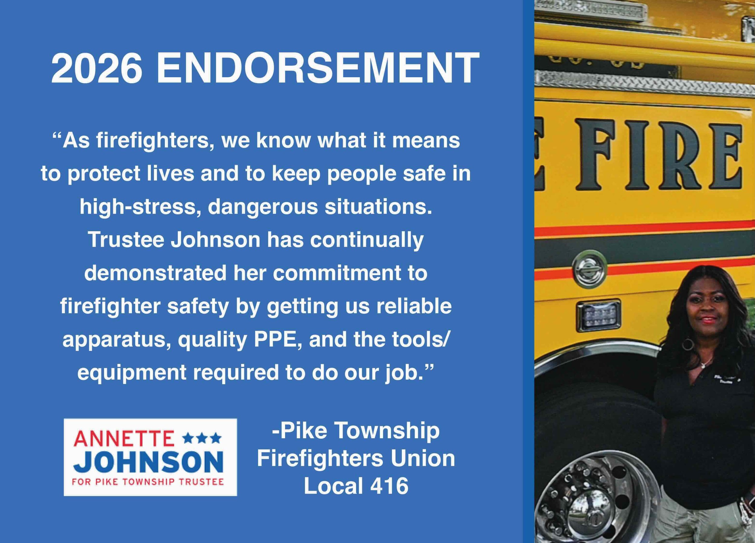 Pike Township Firefighters Union, Local 416 Endorses Trustee Johnson for Re-Election