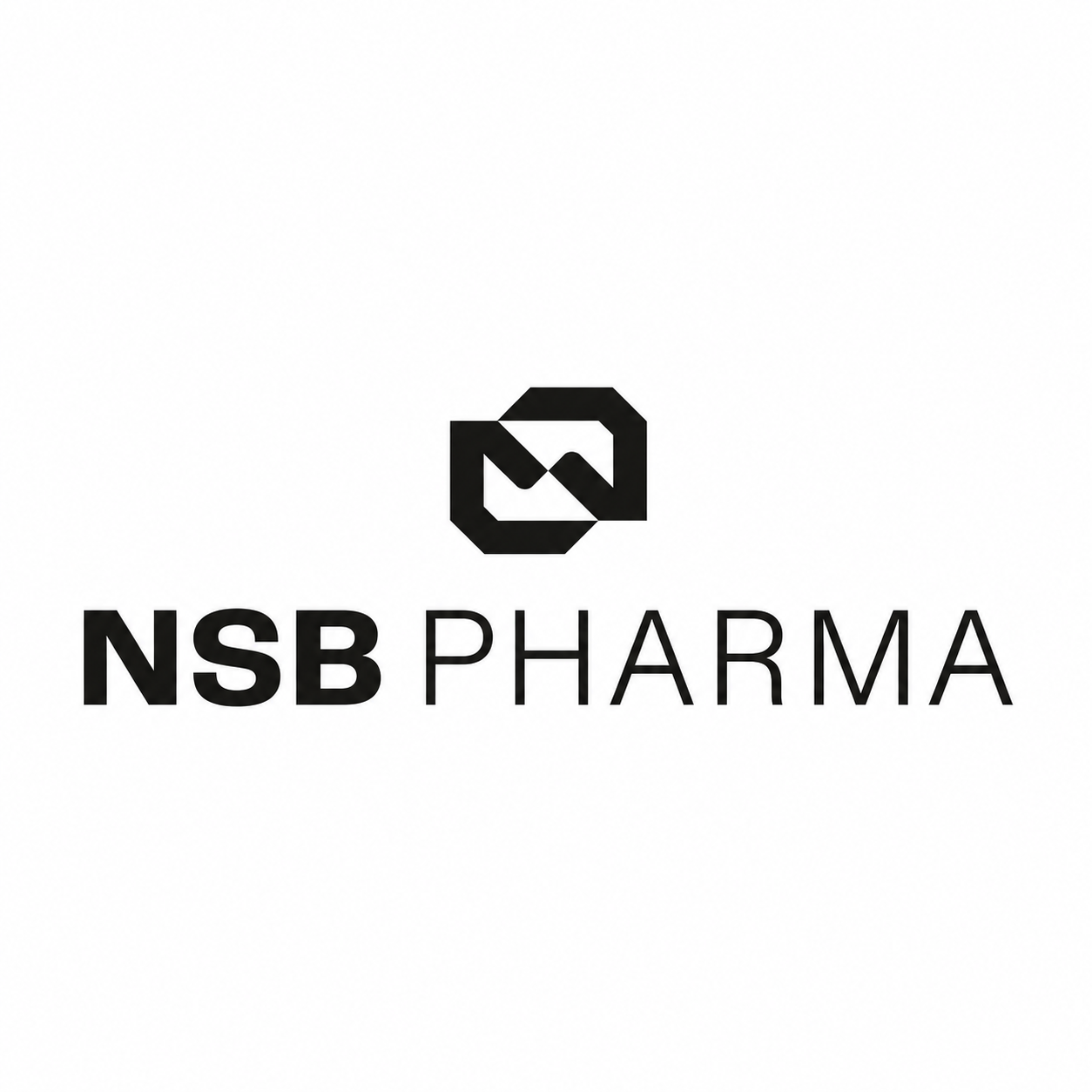 Logotipo de NSB Pharma en colores negro y blanco