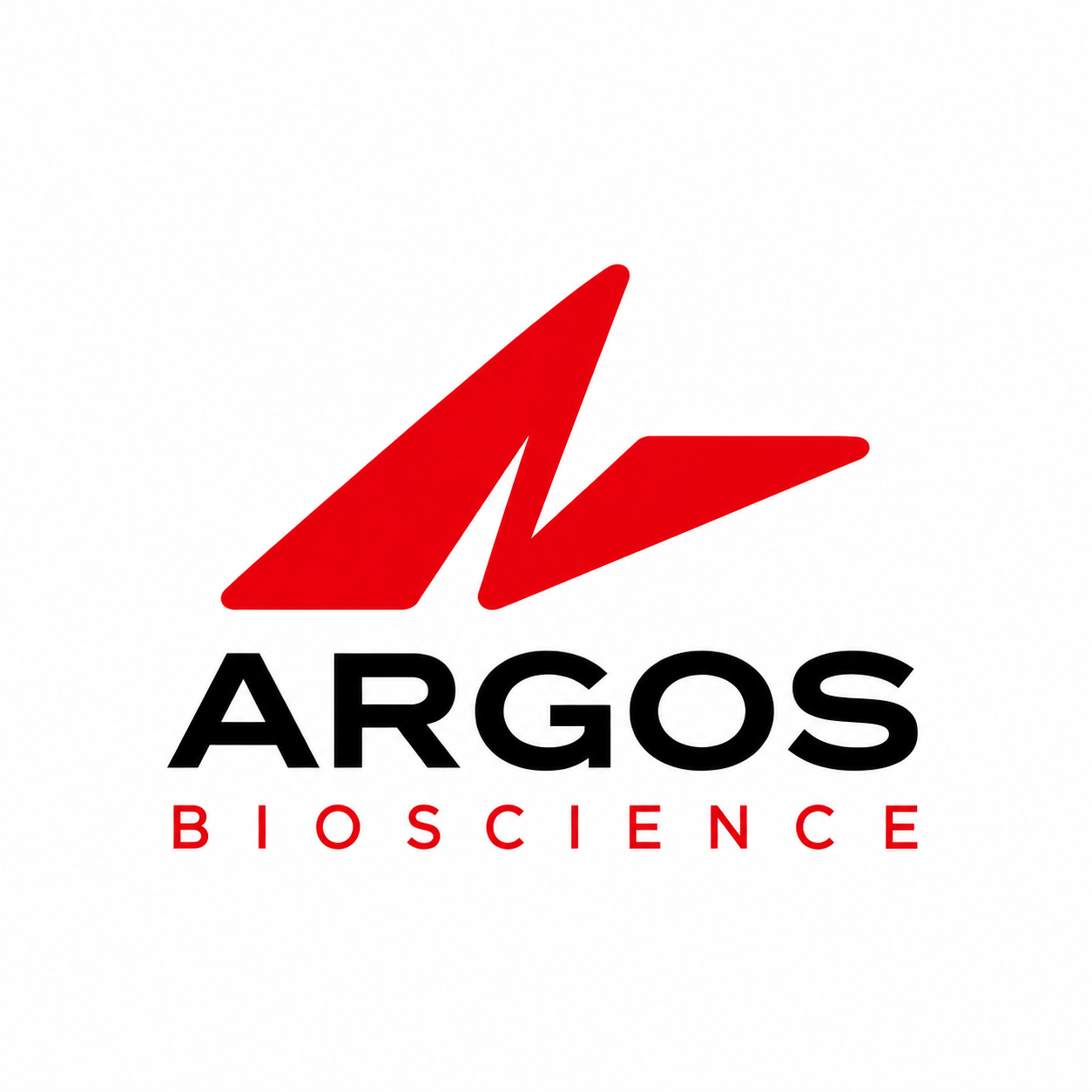Logotipo de Argos Bioscience con un diseño rojo y negro sobre fondo blanco.