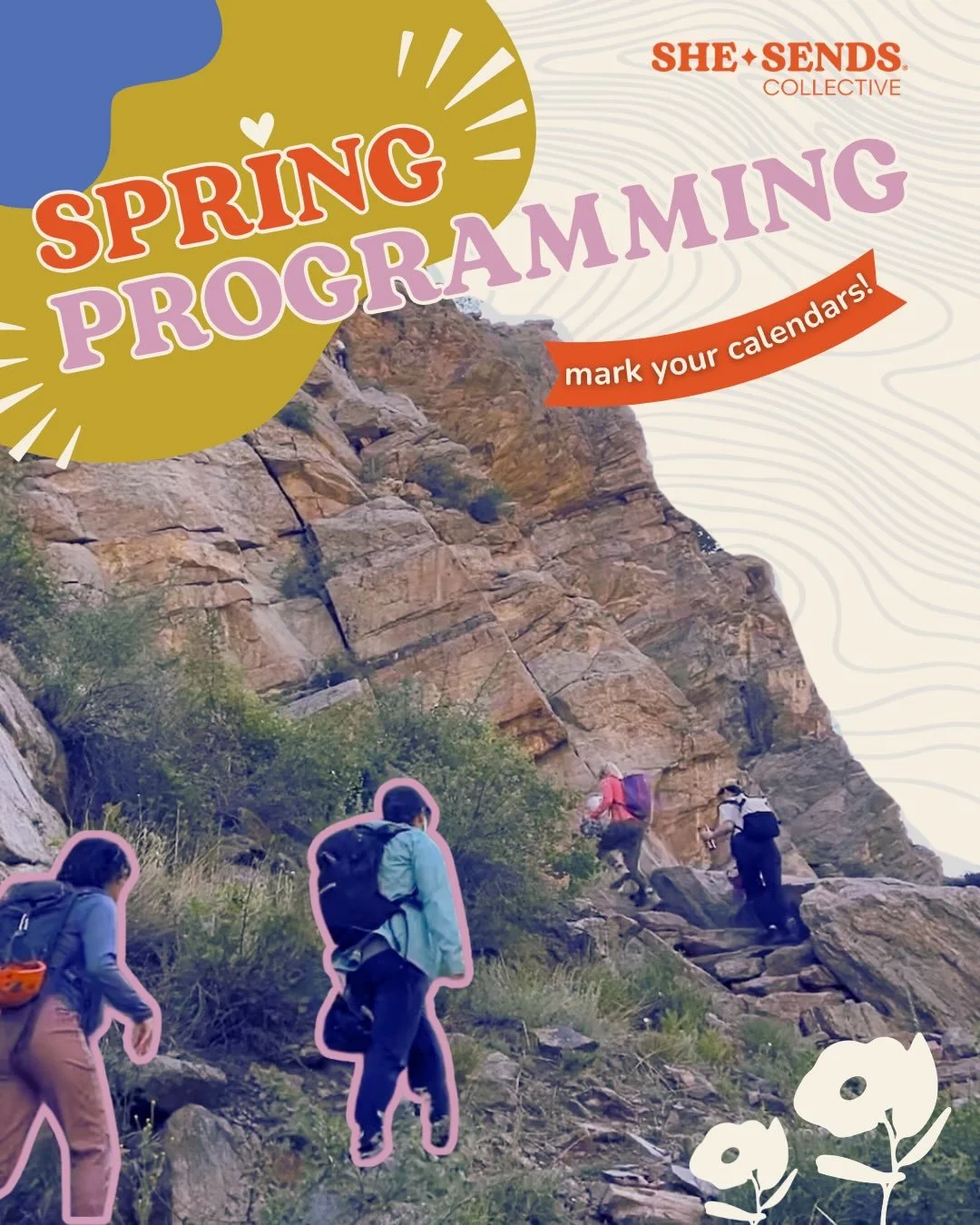 🌼 spring is calling 🌼

longer days, and warmer rock is here!

our spring programming is officially here &mdash; designed to create more opportunities for women + TGNC climbers to learn, connect, and grow in community 🧗&zwj;♀️💛

whether you&rsquo;
