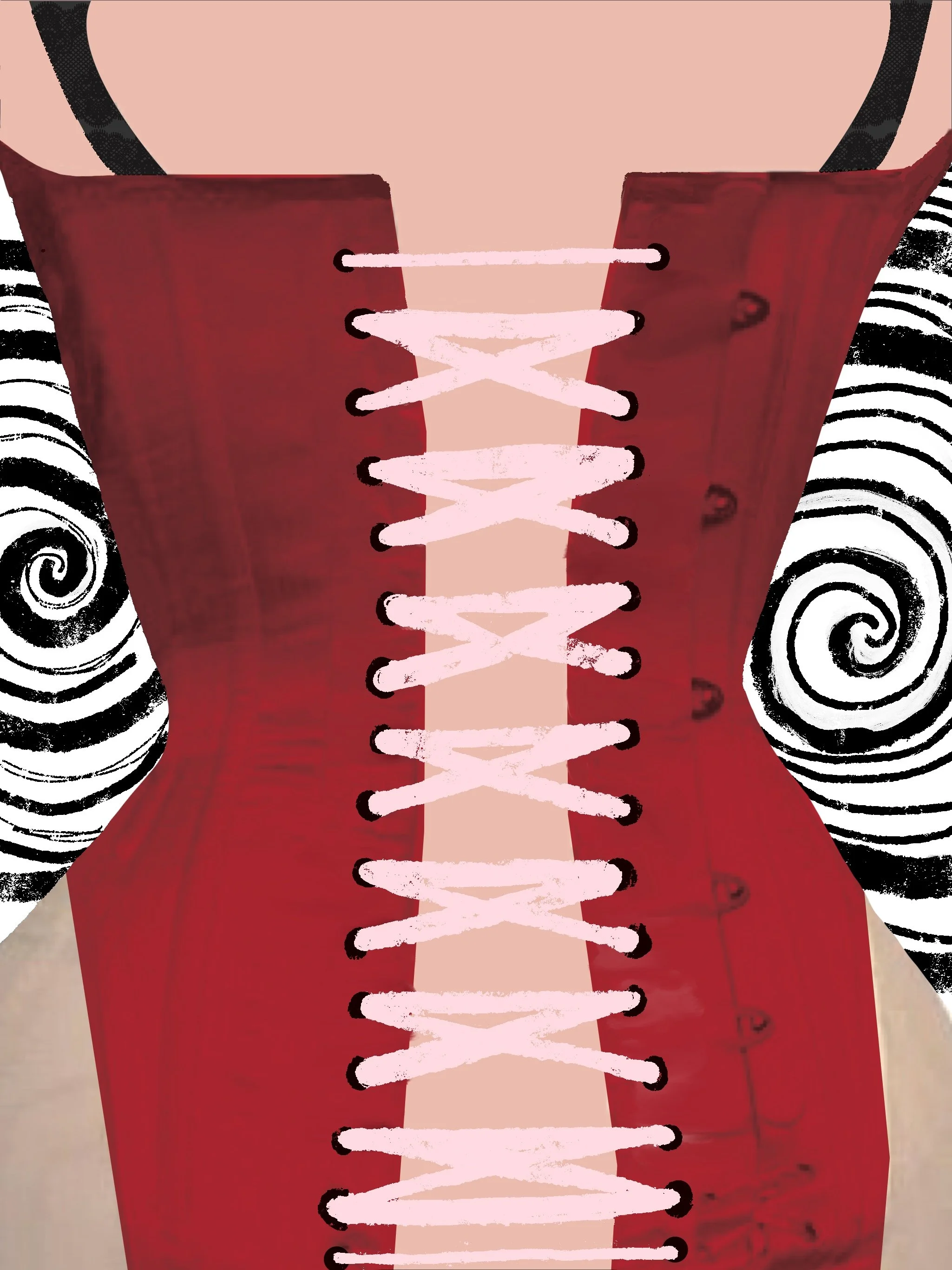 Very early draft of the poster. The corset is a realistic image, and the rest of the elements (such as the background and strings) were drawn digitally.