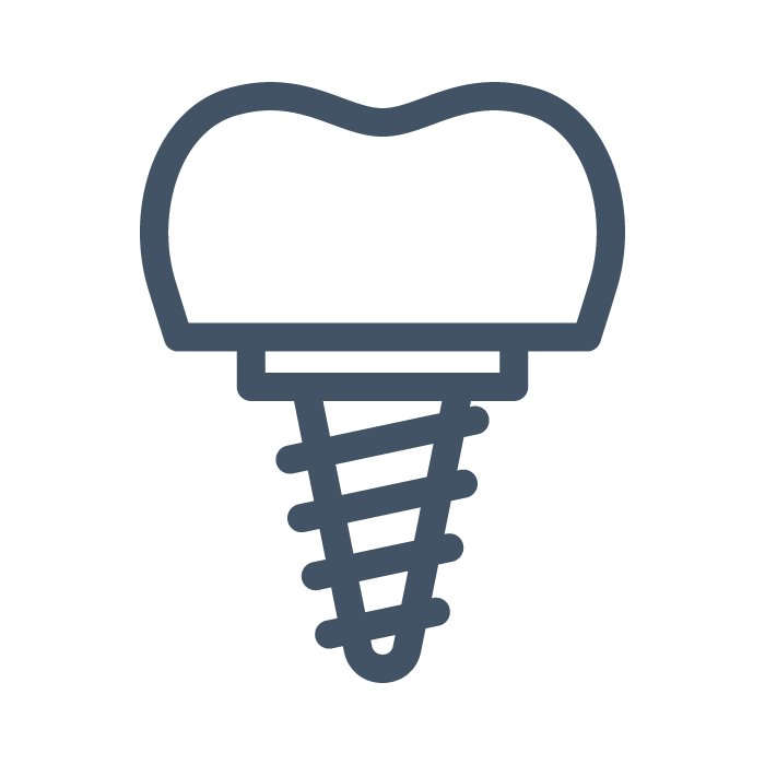 Icon of the top half of a tooth with a dental implant screw on the bottom