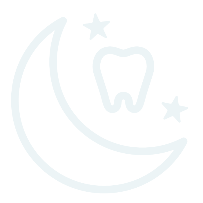 Icon of a tooth next to a crescent moon and two stars