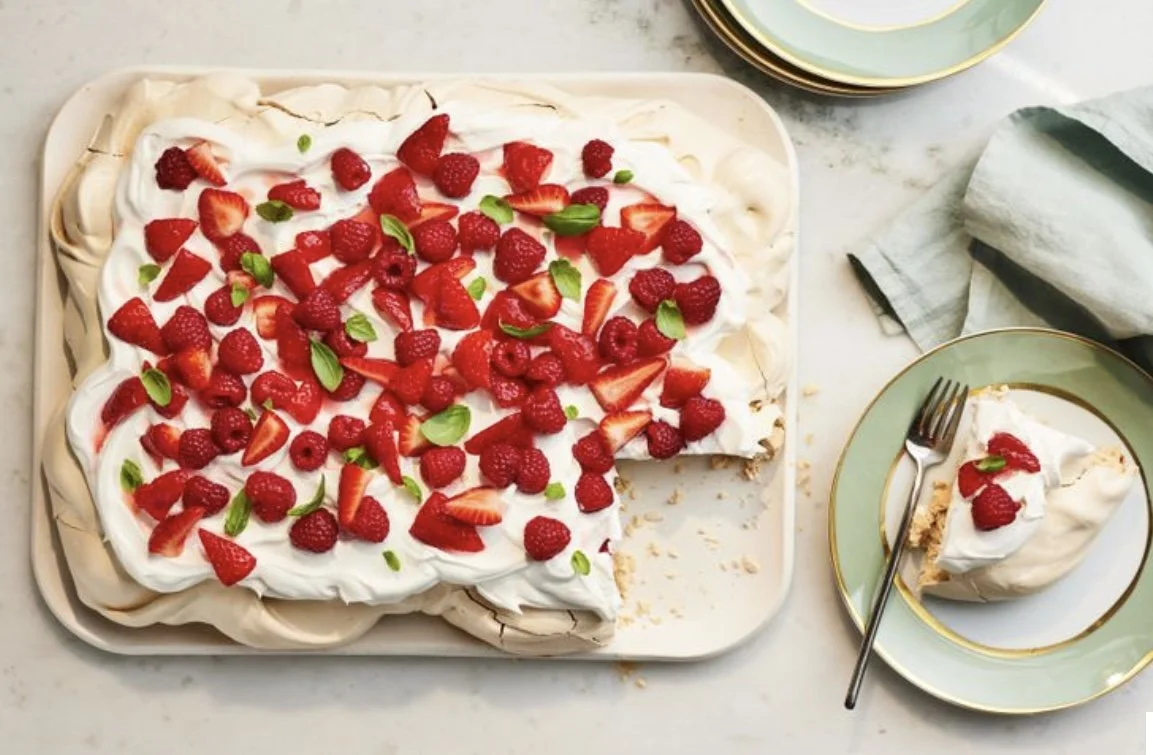 Strawberry and Basil Pavlova