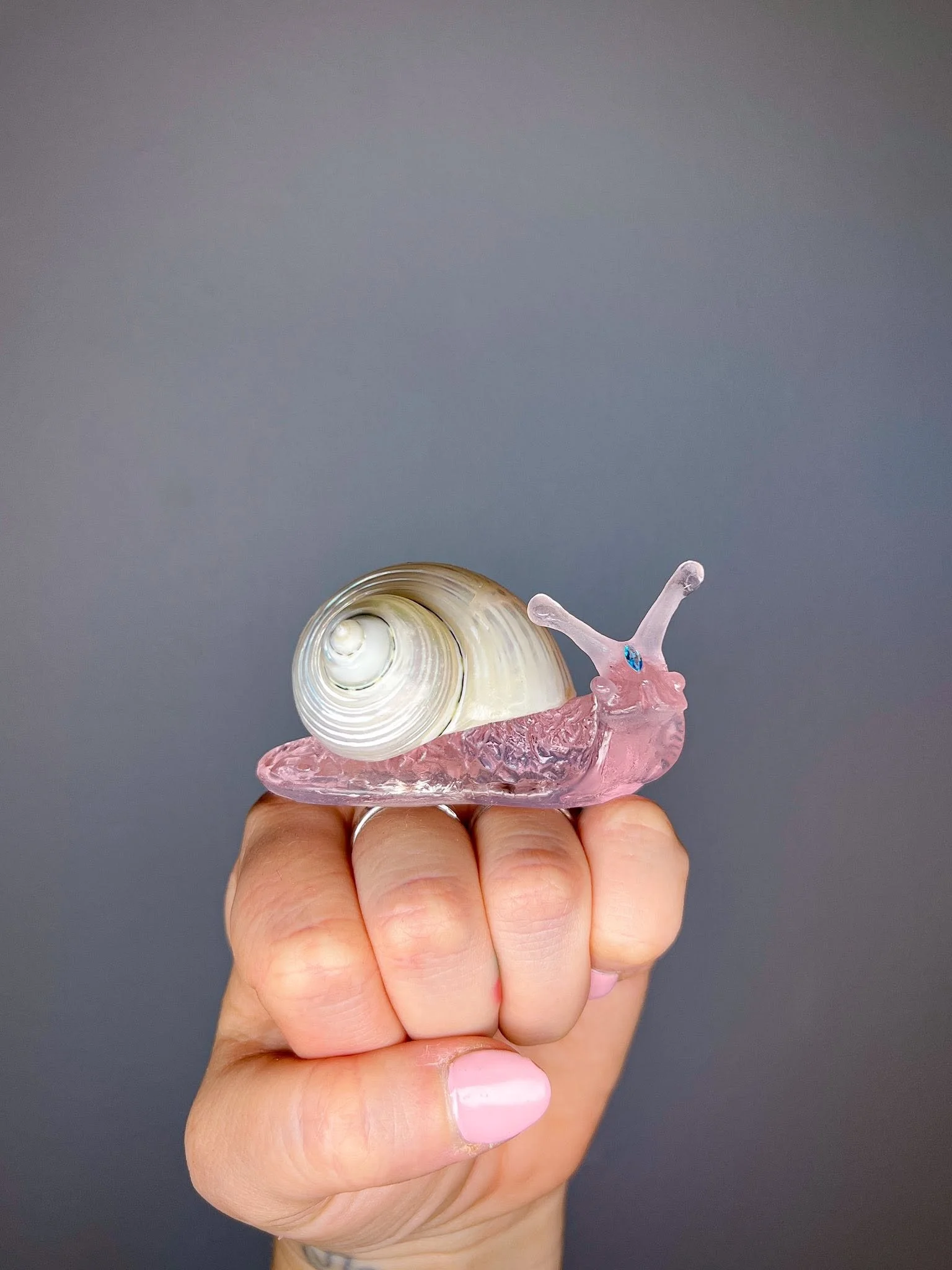 Snail Glass Ring, pink