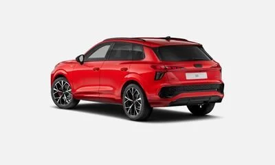Red SUV viewed from the rear against a plain white background.