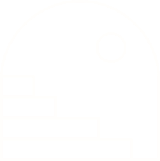 Simple black and white line drawing of stairs leading up to a high wall with a small circular opening at the top, and a round object above the wall.