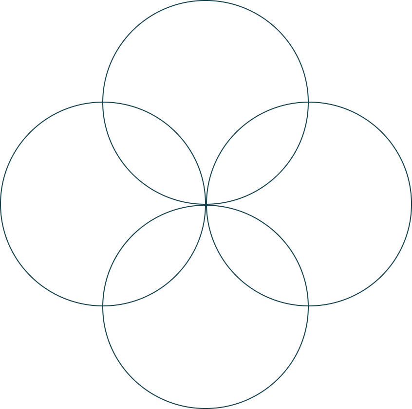 A Venn diagram with five overlapping circles labeled A, B, C, D, and E, intersecting at the center.