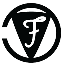 Stylized logo with a funnel shape containing a snake and a cursive letter 'F' inside a circular border.